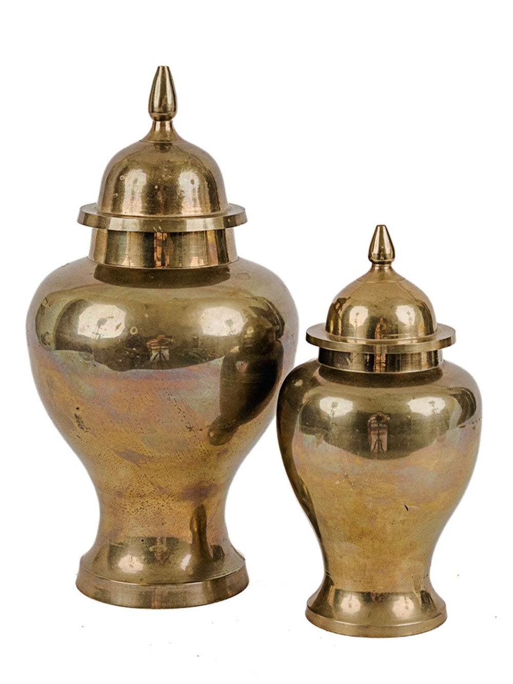 Vintage Pair of Brass Ginger Jars Mid-Century Modern Hollywood Regency